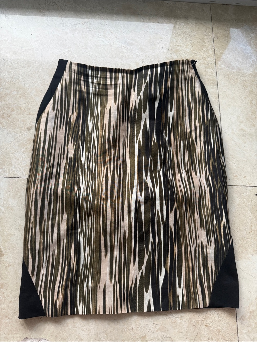 Diane Von Furstenberg Olive, Black and Cream Patterned Pencil Skirt